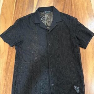 INC International Concepts Black Casual Button Down Shirt